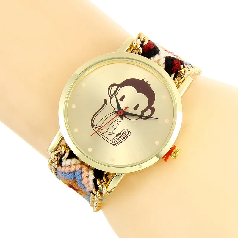 Hot Selling Geneva Monkey Pattern Quartz WOMEN'S Watch Color Weaving Rope Students Couple Watch
Hot Selling Geneva Monkey Pattern Quartz WOMEN'S Watch Color Weaving Rope Students Couple Watch