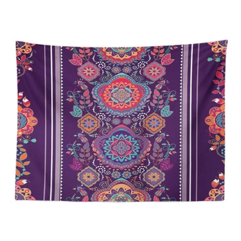 

Fantasy Color Tapestry Purple Leaves Peacock Feathers Geometric Wall Tapestry Living Room Large Decoration Polyester Bed Cover