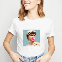 David michelangelo estátua da bolha goma de mascar impressão tshirt feminino bubblegum escultura camiseta 90 s estético streetwear roupas(China)