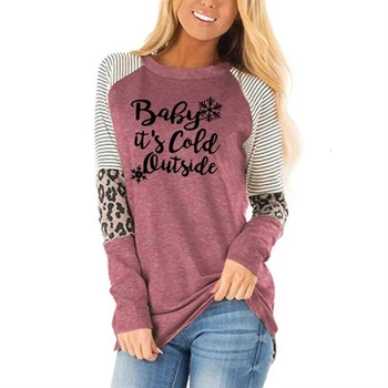 New Arrival Baby It Is Clod Outside Letters Print T-Shirt For Women Leopard Print Neck Long Sleeve Tshirt Tops T-Shirt Plus Size 
New Arrival Baby It Is Clod Outside Letters Print T-Shirt For Women Leopard Print Neck Long Sleeve Tshirt Tops T-Shirt Plus Size
