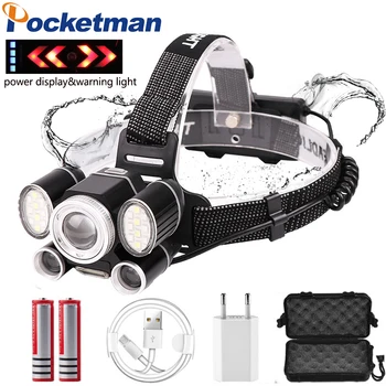 USB Rechargeable LED Headlamp 9modes P50+2T6+COB multi-function headlight with power display warning light Red Blue White Light
USB Rechargeable LED Headlamp 9modes P50+2T6+COB multi-function headlight with power display warning light Red Blue White Light