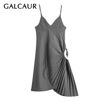 GALCAUR Sexy Irregular Dress For Women V Neck Sling Sleeveless High Waist Ruched Mini Vintage Dresses Female 2020 Fashion New 
GALCAUR Sexy Irregular Dress For Women V Neck Sling Sleeveless High Waist Ruched Mini Vintage Dresses Female 2020 Fashion New