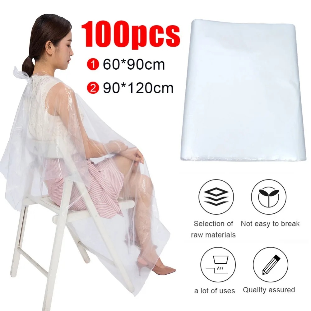 100 Pcs Disposable Hairdressing Capes PE Waterproof Transparent pron Cutting Perm Dye Hair Cape Barber Hairdressing Cloth 100 Pcs Disposable Hairdressing Capes PE Waterproof Transparent pron Cutting Perm Dye Hair Cape Barber Hairdressing Cloth