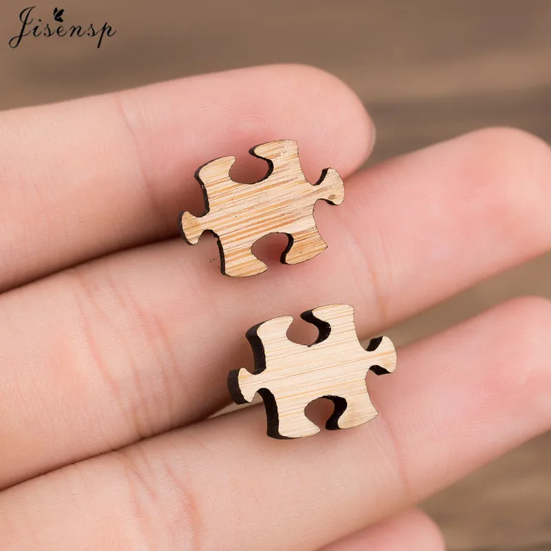 Jisensp Simple Design Punk Puzzle Wooden Earrings Unique Fashion Gamepad Stud Earrings for Women Friends Jewelry Gift bijoux