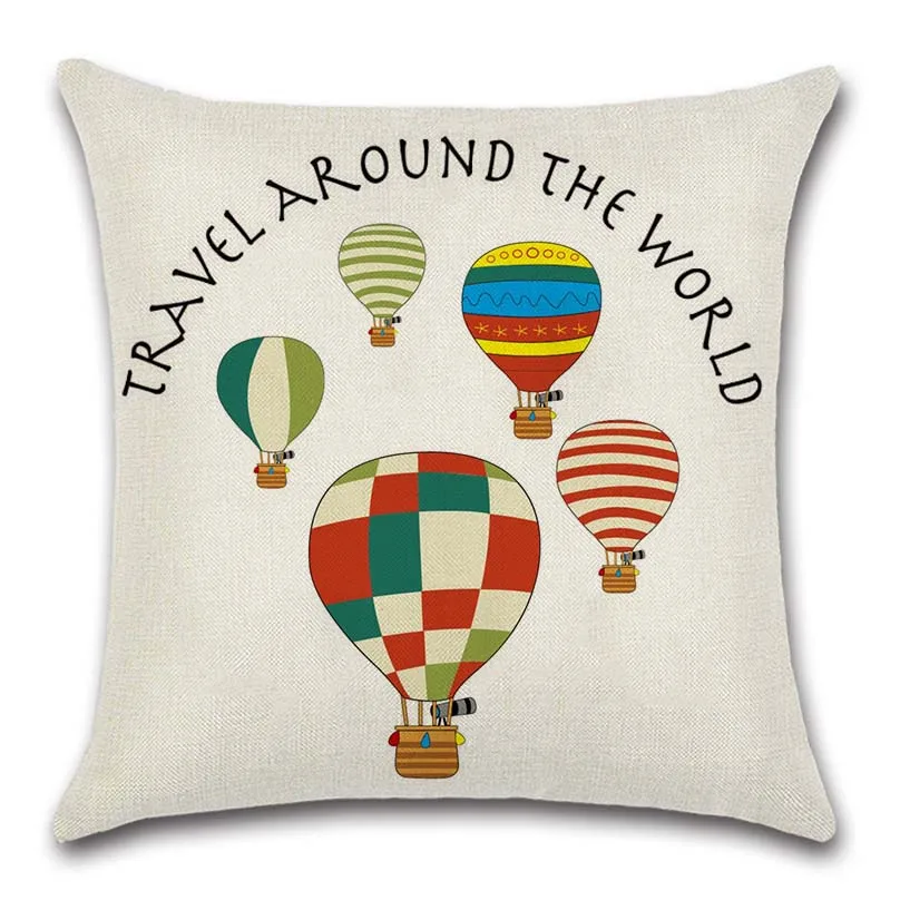 

Cartoon Cushion Cover with Hot Air Balloon, Decorative Painting Art, Home Sofa, Chair, Car Seat, Kids' Room, Gift for Friend