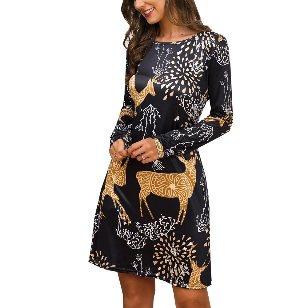 Women's Dresses Fashion Christmas Print Long-Sleeved Dress Women Round Neck Festival Party Dresses
Women's Dresses Fashion Christmas Print Long-Sleeved Dress Women Round Neck Festival Party Dresses