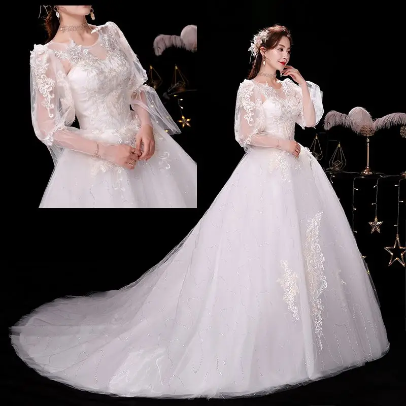 Vintage Lace Court Train Wedding Bride Gowns Vestido De Noiva Sexy Scoop 3D Beaded Flowers Princess Wedding Dress Long Sleeve
Vintage Lace Court Train Wedding Bride Gowns Vestido De Noiva Sexy Scoop 3D Beaded Flowers Princess Wedding Dress Long Sleeve