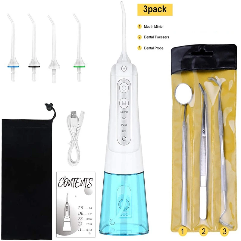 4 Modes Oral Irrigator Water Jet Flosser USB Rechargeable Dental Cleaner Water Jet 300ML Water Tank Waterproof Teeth Cleaner
4 Modes Oral Irrigator Water Jet Flosser USB Rechargeable Dental Cleaner Water Jet 300ML Water Tank Waterproof Teeth Cleaner