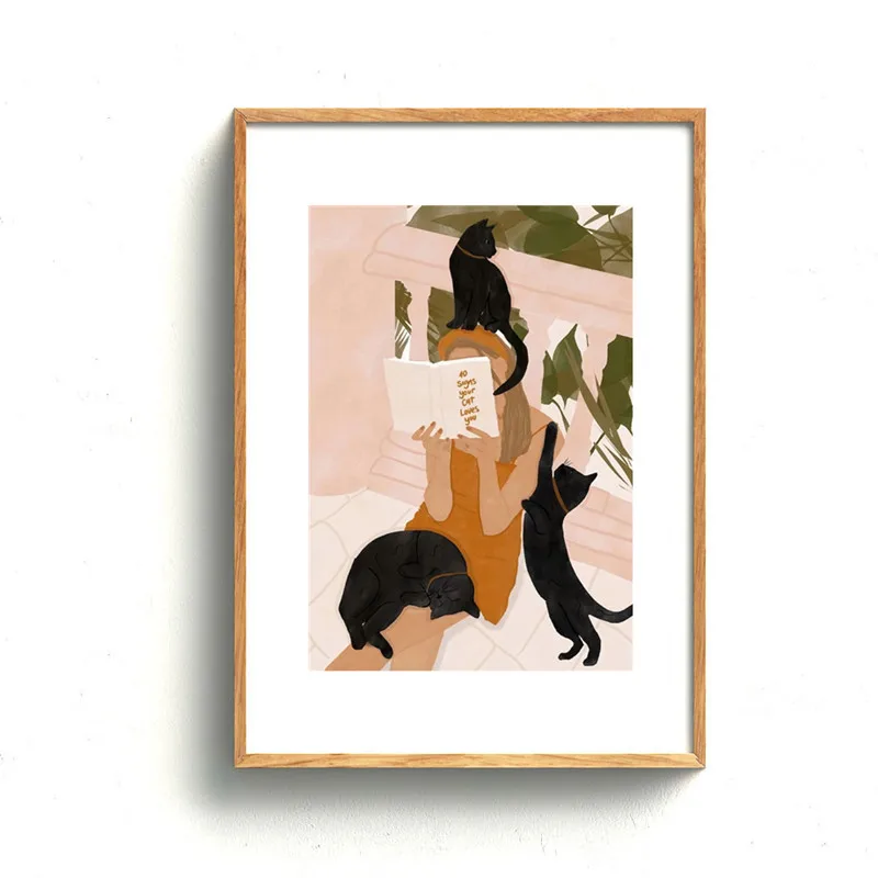 Black Cat Girl Reading Illustration Wall Art Canvas Painting Modern Nordic Posters And Prints Wall Picture For Living Room Decor Black Cat Girl Reading Illustration Wall Art Canvas Painting Modern Nordic Posters And Prints Wall Picture For Living Room Decor
