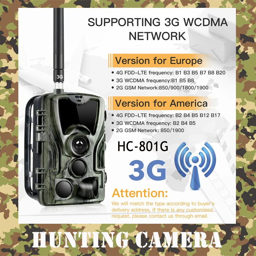 HC-801G 3G Hunting Camera 16MP Trail Camera SMS/MMS/SMTP IP66 Photo Traps 0.3s Trigger Time 940nm LEDs Wild Cameras
HC-801G 3G Hunting Camera 16MP Trail Camera SMS/MMS/SMTP IP66 Photo Traps 0.3s Trigger Time 940nm LEDs Wild Cameras