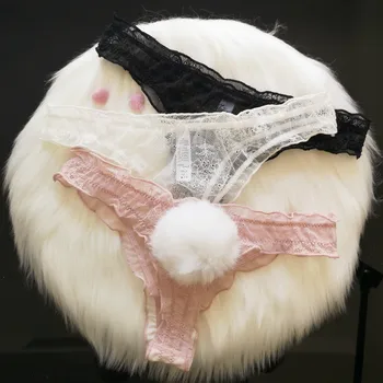 Japan Cute Style Sexy Lingerie Women Lace T-back Cute Fur Ball Rabbit Tail Flower Embroidery Womens Panties Transparent G-string
Japan Cute Style Sexy Lingerie Women Lace T-back Cute Fur Ball Rabbit Tail Flower Embroidery Womens Panties Transparent G-string