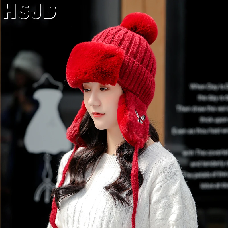 Women's Hats Ear Warmer Cap Fashion Butterfly Embroidery Winter Knitted Hats For Women Thick Warm Skullies Beanies Bomber Cap
Women's Hats Ear Warmer Cap Fashion Butterfly Embroidery Winter Knitted Hats For Women Thick Warm Skullies Beanies Bomber Cap