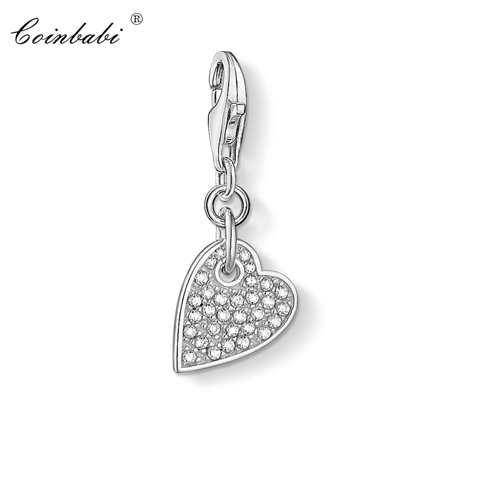 

Charm Pendant CZ Pave Love Heart,2019 Fashion Jewelry Real Authentic 925 Sterling Silver Romantic Gift For Women Fit Bracelet