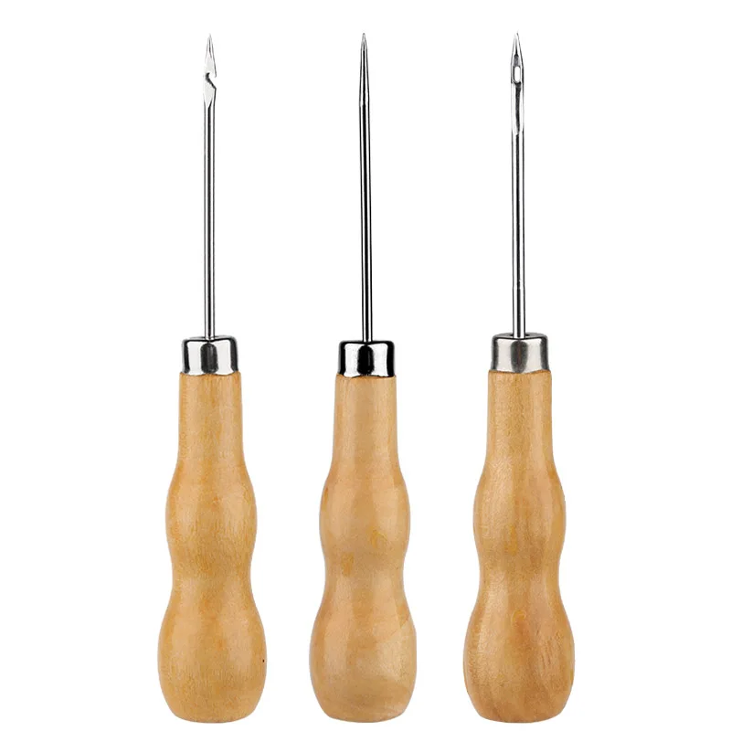 1 PCS 3 Types Wooden Handle Sewing Awl Shoes Repair Threader Stitch Needle Punch Hole Maker Cone Leather Craft Tool | Дом и сад