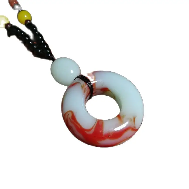 Натуральный Хотан красный и белый нефрит мирная Кнопка ожерелье кулон | Дом сад