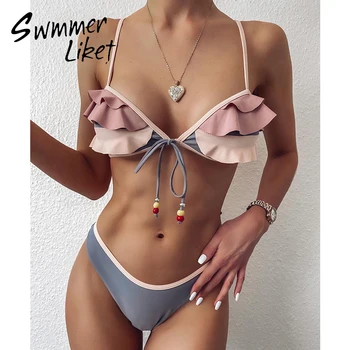 Ruffle swimsuit women String swimwear Patchwork two piece suit Brazilian bikini 2020 Knot swim suit female High cut bathing suit 
Ruffle swimsuit women String swimwear Patchwork two piece suit Brazilian bikini 2020 Knot swim suit female High cut bathing suit