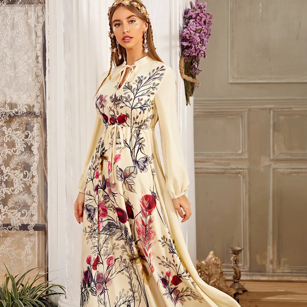 Spring Autumn Women Long Dress Adjust Waist Sashes Dresses Office Lady Printed Long Dress Birthday Dress for Women
Spring Autumn Women Long Dress Adjust Waist Sashes Dresses Office Lady Printed Long Dress Birthday Dress for Women