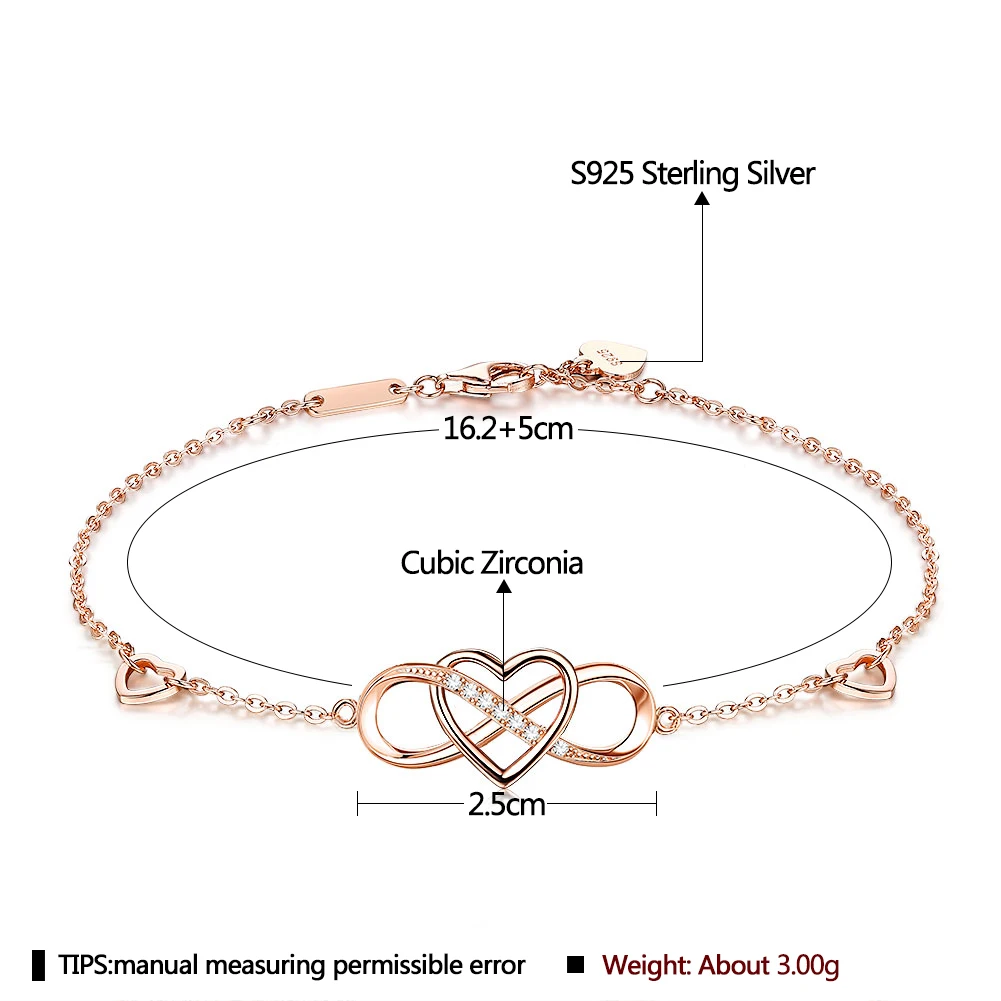 SILVERHOO Heart Shape Bracelet For Women 925 Sterling Silver Inlay Cubic Zirconia Chain Bracelets Multicolor Choose Gift Jewelry SILVERHOO Heart Shape Bracelet For Women 925 Sterling Silver Inlay Cubic Zirconia Chain Bracelets Multicolor Choose Gift Jewelry