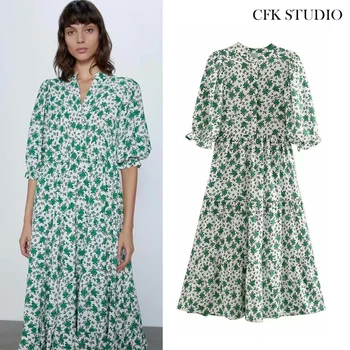 Women Summer Mididress 2020 New Fashion with O-neck Floral Print 3/4 Sleeve Chiffon Dress Casual Long Green Dress Vestidos
Women Summer Mididress 2020 New Fashion with O-neck Floral Print 3/4 Sleeve Chiffon Dress Casual Long Green Dress Vestidos