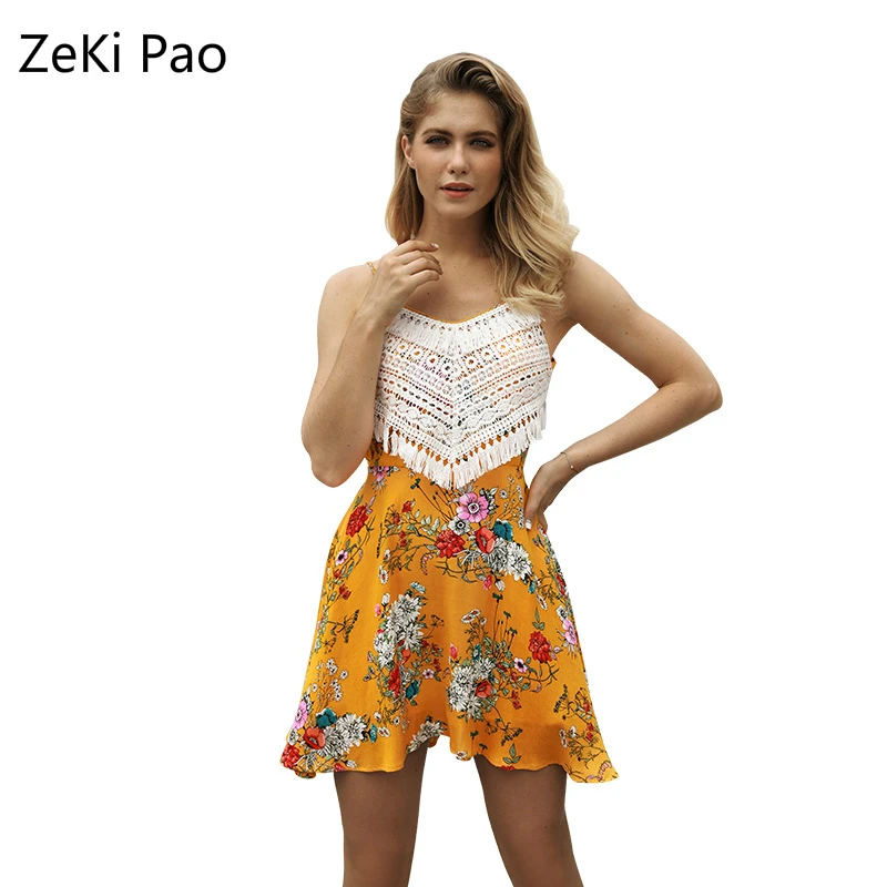 2020 Summer Women's New Sexy Sling Dress Sleeveless Print Dress Backless Fringe Flower Mini Dress Vacation Beach Wind
2020 Summer Women's New Sexy Sling Dress Sleeveless Print Dress Backless Fringe Flower Mini Dress Vacation Beach Wind