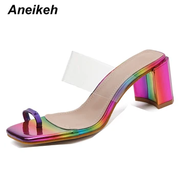 Aneikeh 2020 Summer Sexy PVC Narrow Band Slipper Woman High Heels Peep Toe Pinch Mules Outside Ladies Slides Party Shoe 35-40 
Aneikeh 2020 Summer Sexy PVC Narrow Band Slipper Woman High Heels Peep Toe Pinch Mules Outside Ladies Slides Party Shoe 35-40