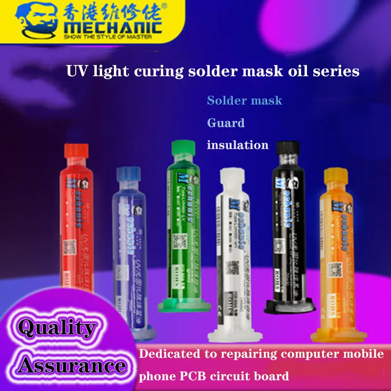 MECHANIC 10cc 6 Colors UV Curing Solder Mask Ink Welding Oil BGA PCB Paint Prevent Corrosive Arcing Soldering Paste Weld Flux
MECHANIC 10cc 6 Colors UV Curing Solder Mask Ink Welding Oil BGA PCB Paint Prevent Corrosive Arcing Soldering Paste Weld Flux