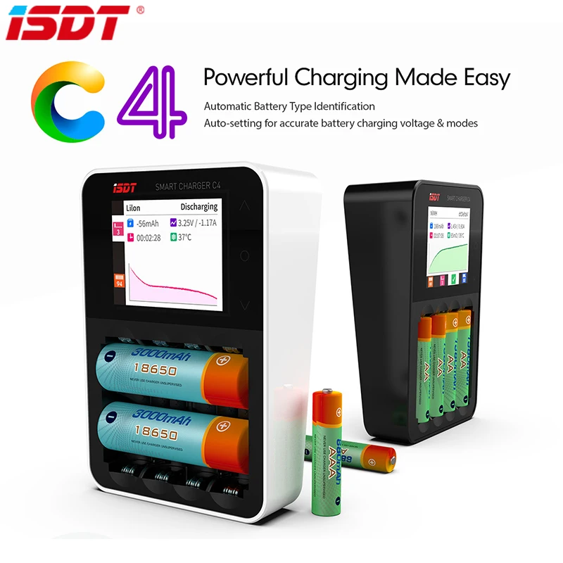 Original ISDT C4 8A Touch Screen Smart Battery Charger With USB Output For 18650 26650 AA AAA RC Mode | Игрушки и хобби