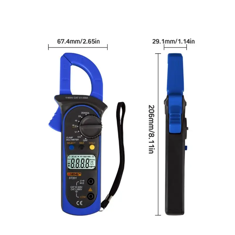 Digital Clamp Multimeter ST-201 True RMS LCD Multifuction Ohm DC AC Voltmeter AC Ammeter Data Tester
Digital Clamp Multimeter ST-201 True RMS LCD Multifuction Ohm DC AC Voltmeter AC Ammeter Data Tester