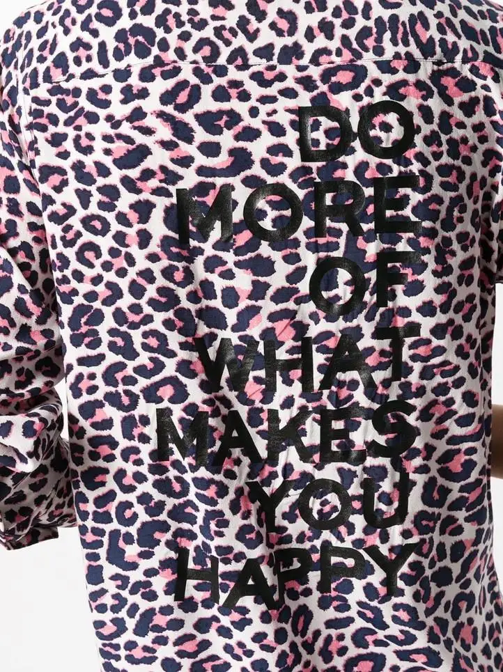 Pink Blue Leopard Print Viscose Shirt Black letters Print back Long Sleeves Tops Woman Do more of what makes you happy
Pink Blue Leopard Print Viscose Shirt Black letters Print back Long Sleeves Tops Woman Do more of what makes you happy