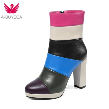 Real Leather Women Ankle Boots Warm Short Plush Winter Shoes Rainbow Color Square Root Women Boots High Heel Ladies Boots
Real Leather Women Ankle Boots Warm Short Plush Winter Shoes Rainbow Color Square Root Women Boots High Heel Ladies Boots