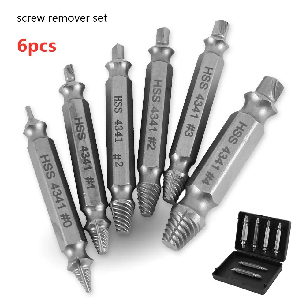6pcs Material Damaged Screw Extractor Drill Bits Guide Set Broken Speed Out Easy out Bolt Stud Stripped Screw Remover Tool 
6pcs Material Damaged Screw Extractor Drill Bits Guide Set Broken Speed Out Easy out Bolt Stud Stripped Screw Remover Tool