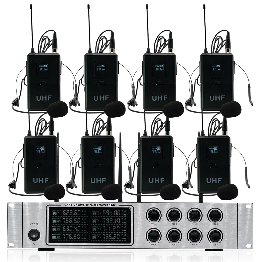 Wireless microphone system professional UHF wireless microphone 8-channel stage performance headset microphone
Wireless microphone system professional UHF wireless microphone 8-channel stage performance headset microphone
