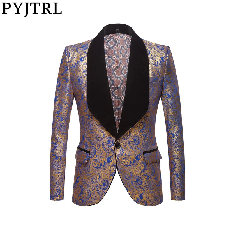 PYJTRL Men Fashion Black Blue Red Gold Floral Pattern Print Shawl Lapel Slim Blazer Wedding Groom Prom Dress Suit Jacket Costume
PYJTRL Men Fashion Black Blue Red Gold Floral Pattern Print Shawl Lapel Slim Blazer Wedding Groom Prom Dress Suit Jacket Costume