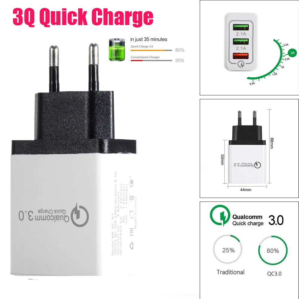 Simple 3-Port USB Wall Charger with Dual Quick Charge 3.0 Ports For IPhone /Samsung PSP MP3 MP4 Camera Safe Charging 8.7
Simple 3-Port USB Wall Charger with Dual Quick Charge 3.0 Ports For IPhone /Samsung PSP MP3 MP4 Camera Safe Charging 8.7