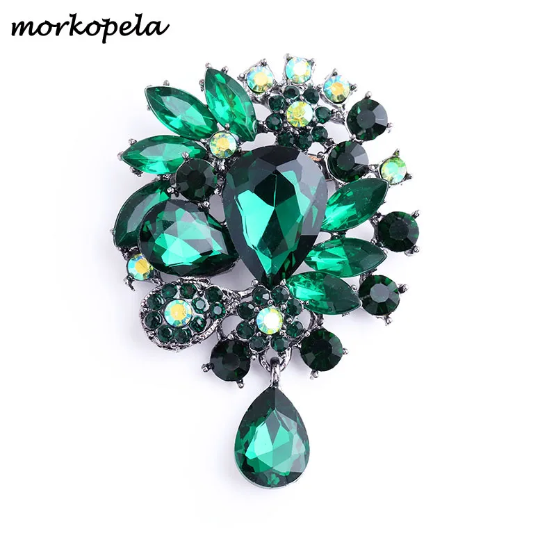Фото Morkopela Big Crystal Brooches and Leaf Pins For Women Banquet Luxury Brooch Jewelry Scarf Suit Pin Accessories Gift | Украшения и