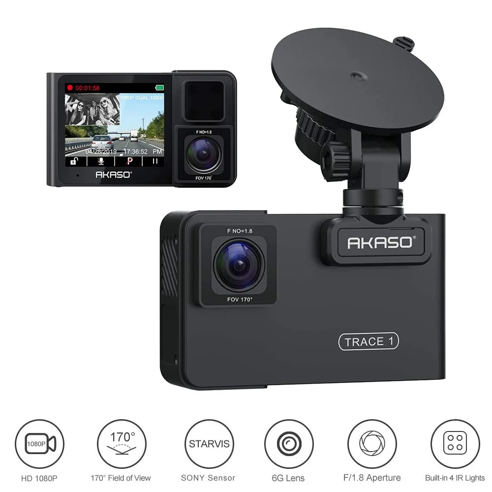 AKASO Trace 1 Dual Dash Camera for Cars HD 1080P Dash Cam Auto Digital Video Recorder Dashcam Night Vision G-Sensor WDR Car DVRs
AKASO Trace 1 Dual Dash Camera for Cars HD 1080P Dash Cam Auto Digital Video Recorder Dashcam Night Vision G-Sensor WDR Car DVRs