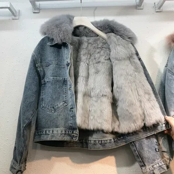 Real Big Fox Fur Collar Denim Jacket Women's Short Plus Velvet Thickened Jeans Cotton Padded Coat Female Natural Fur Liner Parka
Real Big Fox Fur Collar Denim Jacket Women's Short Plus Velvet Thickened Jeans Cotton Padded Coat Female Natural Fur Liner Parka