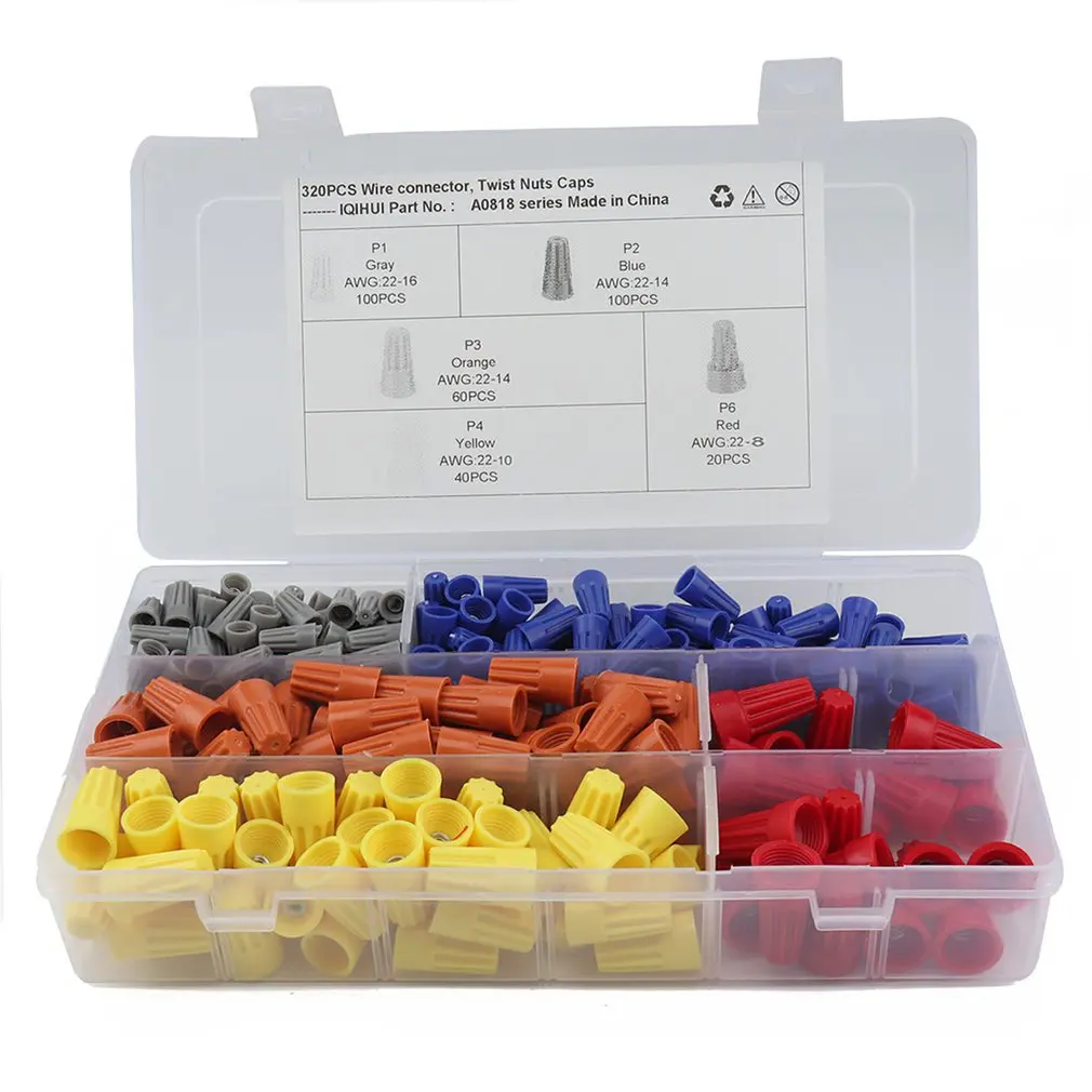 320 pcs Crimp Cap Screw Terminal Wire Connector Set #18 Grids A0818 Twist-On Wire Connector Assortment
320 pcs Crimp Cap Screw Terminal Wire Connector Set #18 Grids A0818 Twist-On Wire Connector Assortment
