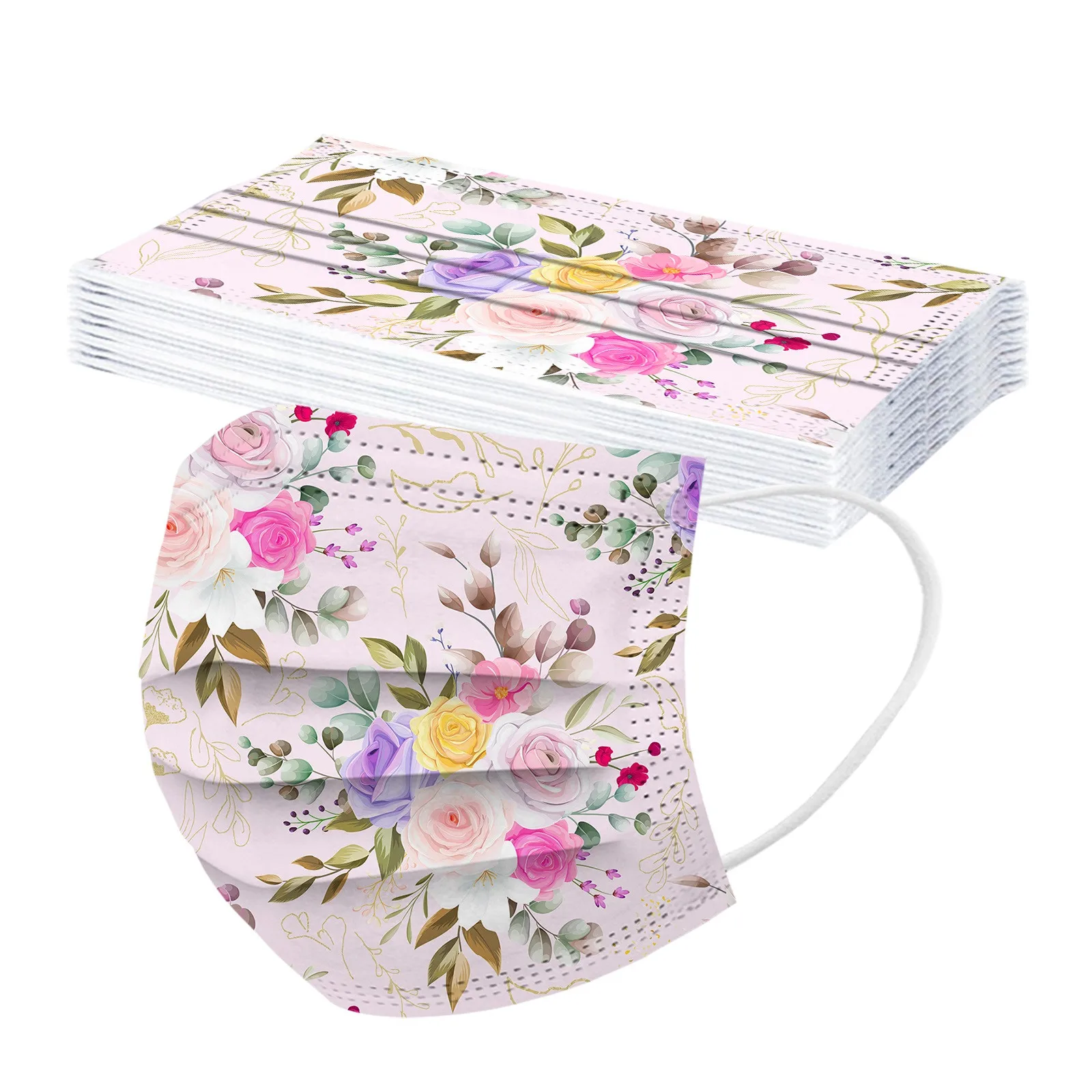 10pc Fashion Floral Disposable Masks Women 3-layers Protection Mouth Mask Breathable Adjust Mouthmask Party Decoration Masque |