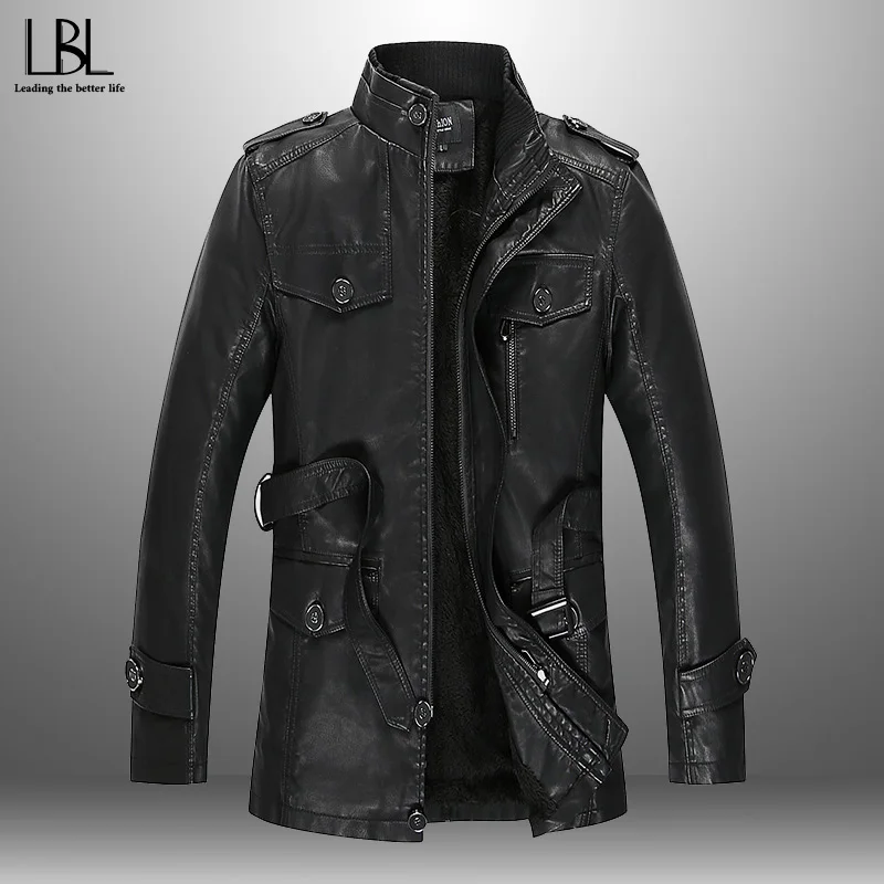 Fashion Men's Trench Casual Men Long Jackets PU Leather Winter Autumn Mens Wind Coat Warm Fleece Jacket Male Windbreakers New 
Fashion Men's Trench Casual Men Long Jackets PU Leather Winter Autumn Mens Wind Coat Warm Fleece Jacket Male Windbreakers New