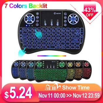VONTAR i8 7 Colors Backlit 2 4G Wireless Keyboard Air Mouse English Russian Touchpad Handheld for