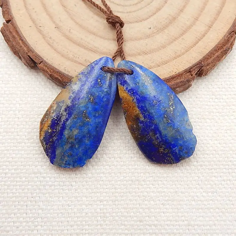 

Sale 1Pair Natural Stone Lapis Lazuli Gemstone Nugget Earrings Bead For Women 27x14x5mm 6g