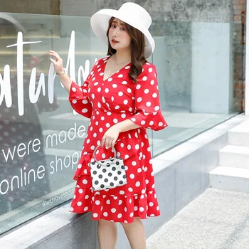 Women's summer chiffon polka dot ruffled dress plus size knee length casual dress 100 kg can be worn
Women's summer chiffon polka dot ruffled dress plus size knee length casual dress 100 kg can be worn