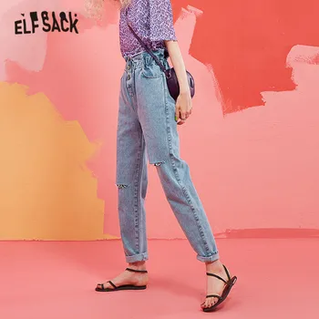 ELFSACK Blue Solid Cut Out Frill Elastic Waist Casual Jeans Woman 2019 Autumn Pure Straight Office Ladies Basic Daily Trousers
ELFSACK Blue Solid Cut Out Frill Elastic Waist Casual Jeans Woman 2019 Autumn Pure Straight Office Ladies Basic Daily Trousers