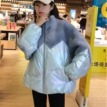 Outerwear & casacos casacos moda feminina cordeiro imitação de emenda casaco inverno quente manga longa doce cor oversize(China)