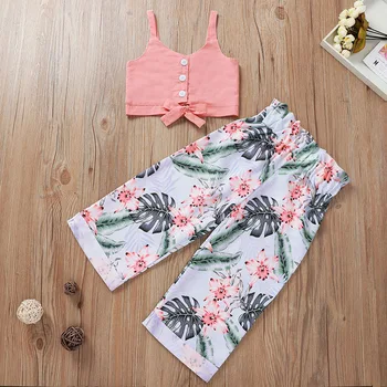 2020 Summer Children Sets Casual Strap Pink Solid Bow Tops Print Palm Leaf Long Pants Cute 2Pcs Girls Clothes Sets 1-5T 
2020 Summer Children Sets Casual Strap Pink Solid Bow Tops Print Palm Leaf Long Pants Cute 2Pcs Girls Clothes Sets 1-5T