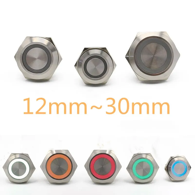 12-30mm Mirco Switch Short Strock Stainless Steel Momentary Self-reset Waterproof Metal Push Button Switch Ring Power LED Light
12-30mm Mirco Switch Short Strock Stainless Steel Momentary Self-reset Waterproof Metal Push Button Switch Ring Power LED Light