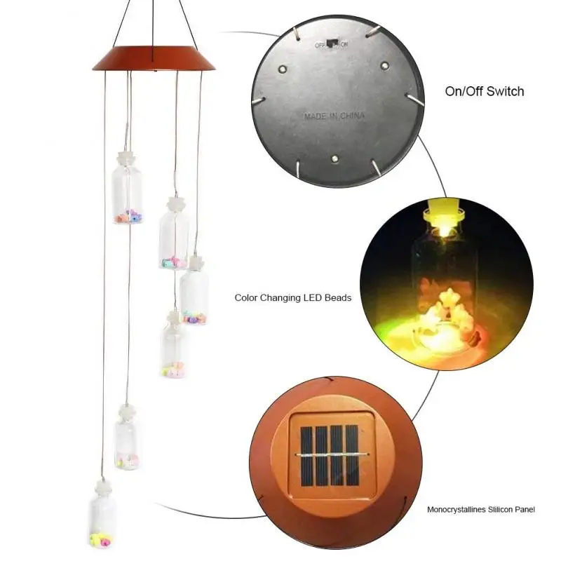 Solar Lights Crystal Ball LED String Fairy Light Outdoor Wind Chimes Color Changing Lamp Garden Christmas Wedding Decoration