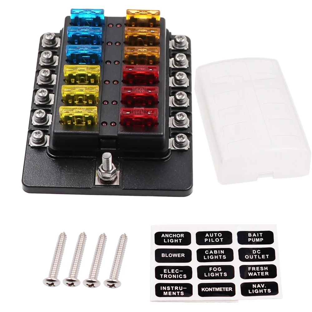 Car Boat Fuse Box Holder 12 Way Blade Fuse Box with LED Warning Light Kit fit for 12 V 24V
Car Boat Fuse Box Holder 12 Way Blade Fuse Box with LED Warning Light Kit fit for 12 V 24V