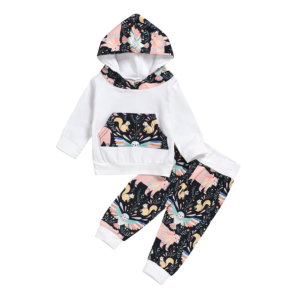 New Korean version of girls'cap animal print jacket + printed trousers two-piece suit
New Korean version of girls'cap animal print jacket + printed trousers two-piece suit